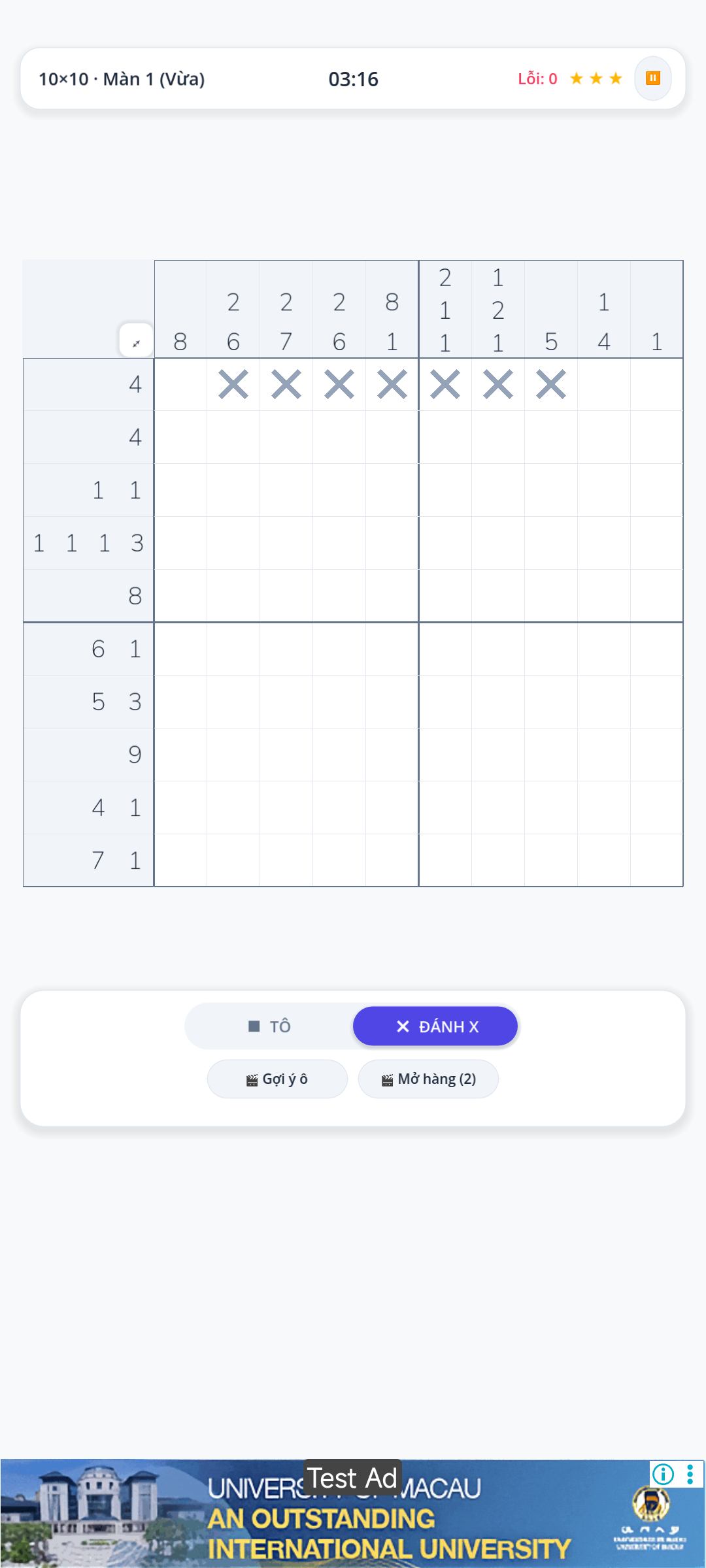 Bàn cờ 10x10 kéo nét thẳng kèm nhãn đếm ô